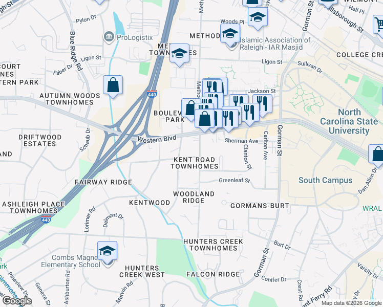 map of restaurants, bars, coffee shops, grocery stores, and more near 4228 Perserverance Court in Raleigh
