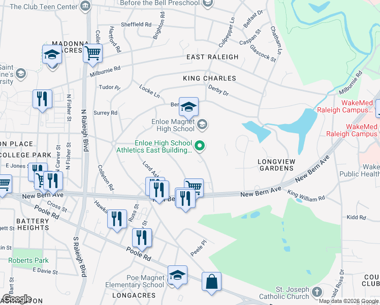 map of restaurants, bars, coffee shops, grocery stores, and more near 209 Clarendon Crescent in Raleigh