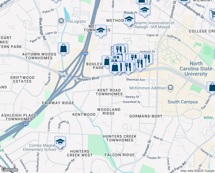map of restaurants, bars, coffee shops, grocery stores, and more near 4228 Perserverance Court in Raleigh