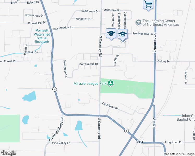map of restaurants, bars, coffee shops, grocery stores, and more near 2223 Hurst Lane in Jonesboro