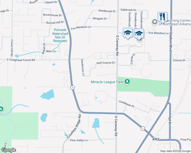map of restaurants, bars, coffee shops, grocery stores, and more near 2209 Hurst Lane in Jonesboro
