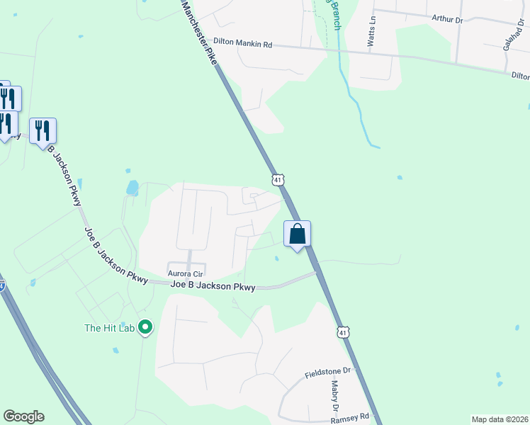 map of restaurants, bars, coffee shops, grocery stores, and more near 4232 Manchester Pike in Murfreesboro