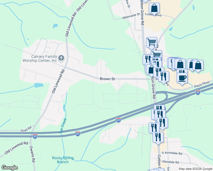 map of restaurants, bars, coffee shops, grocery stores, and more near 545 Brown Street in Lexington