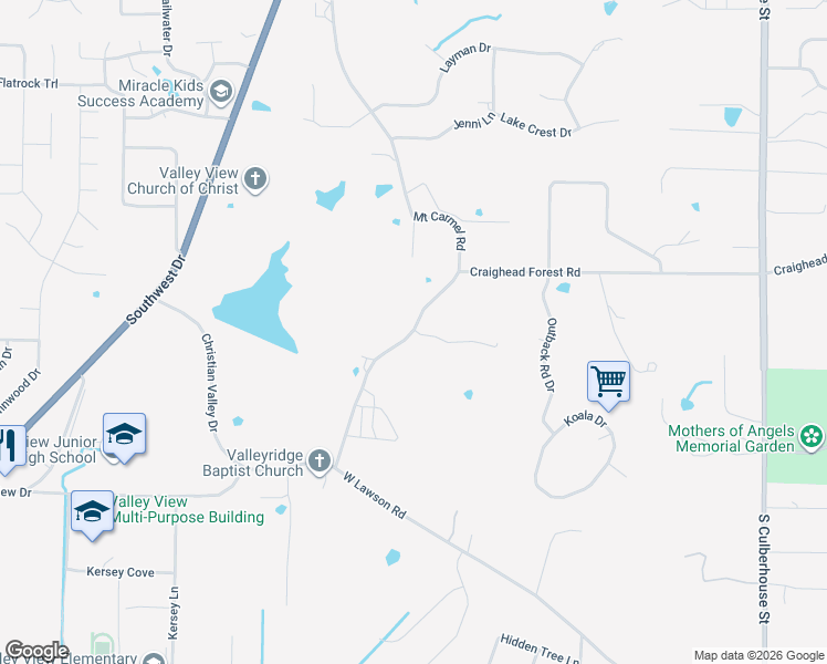 map of restaurants, bars, coffee shops, grocery stores, and more near 5102 Mount Carmel Road in Jonesboro