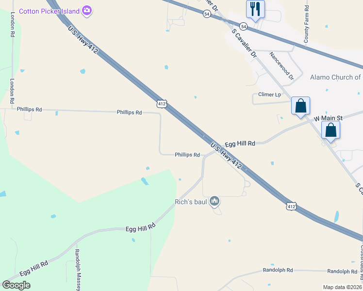 map of restaurants, bars, coffee shops, grocery stores, and more near 700-948 Phillips Road in Alamo