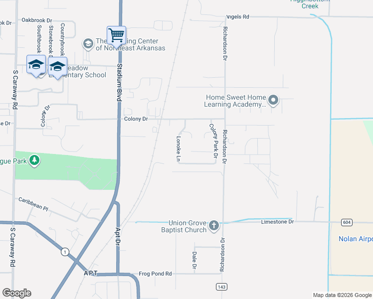 map of restaurants, bars, coffee shops, grocery stores, and more near 4722 Lonoke Lane in Jonesboro