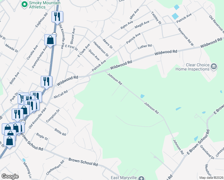 map of restaurants, bars, coffee shops, grocery stores, and more near 2329 Brandi Lane in Maryville