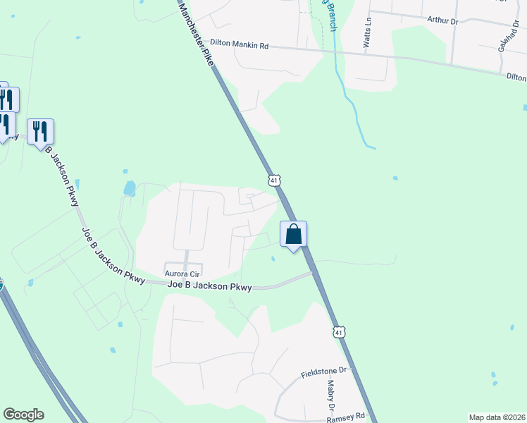 map of restaurants, bars, coffee shops, grocery stores, and more near 4232 Manchester Pike in Murfreesboro