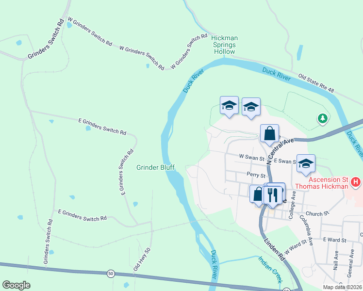 map of restaurants, bars, coffee shops, grocery stores, and more near 156 West Swan Street in Centerville