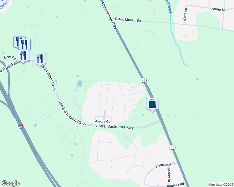 map of restaurants, bars, coffee shops, grocery stores, and more near 1313 Sunray Drive in Murfreesboro