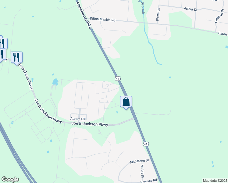 map of restaurants, bars, coffee shops, grocery stores, and more near 4232 Manchester Pike in Murfreesboro