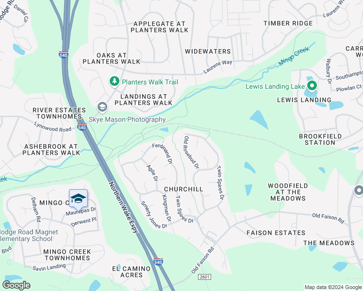 map of restaurants, bars, coffee shops, grocery stores, and more near 2110 Old Rosebud Drive in Knightdale
