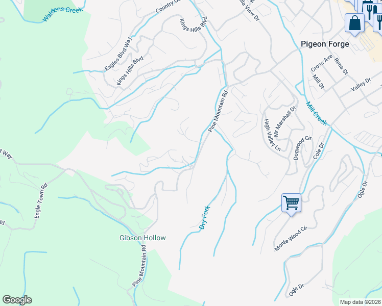 map of restaurants, bars, coffee shops, grocery stores, and more near 790 Pine Mountain Road in Pigeon Forge