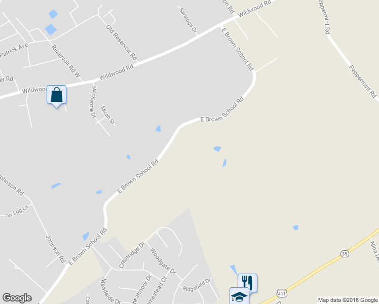 map of restaurants, bars, coffee shops, grocery stores, and more near 1702 East Brown School Road in Maryville