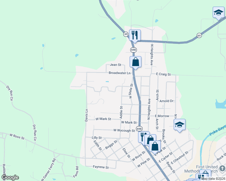 map of restaurants, bars, coffee shops, grocery stores, and more near 405 Hawkins Street in Batesville
