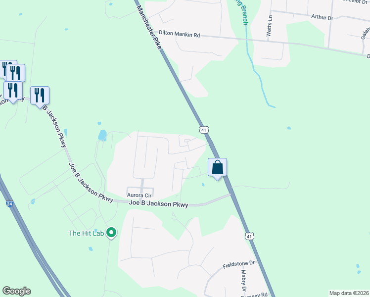 map of restaurants, bars, coffee shops, grocery stores, and more near 1846 Warmingfield Drive in Murfreesboro