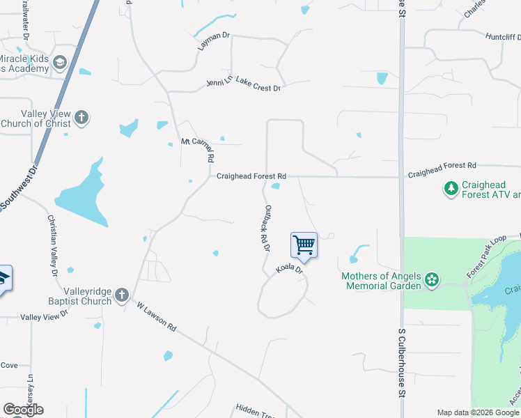 map of restaurants, bars, coffee shops, grocery stores, and more near 4901 Outback Cove in Jonesboro