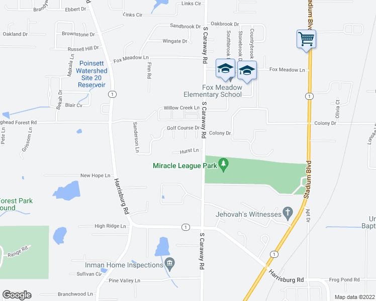 map of restaurants, bars, coffee shops, grocery stores, and more near 2208 Hurst Lane in Jonesboro