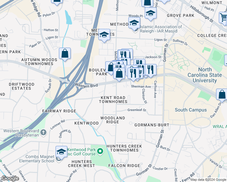 map of restaurants, bars, coffee shops, grocery stores, and more near 4228 Perserverance Court in Raleigh