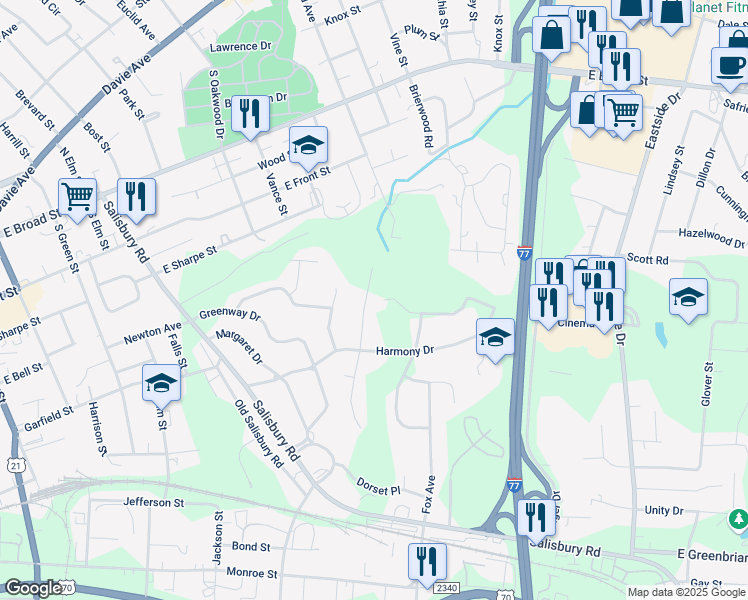 map of restaurants, bars, coffee shops, grocery stores, and more near 503 Berkshire Drive in Statesville