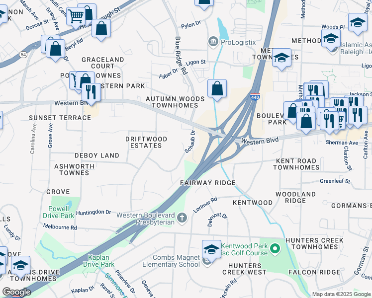 map of restaurants, bars, coffee shops, grocery stores, and more near 1022 Sandlin Place in Raleigh