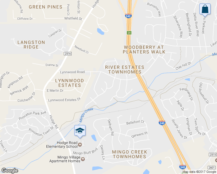 map of restaurants, bars, coffee shops, grocery stores, and more near 1002 Riverway Lane in Knightdale