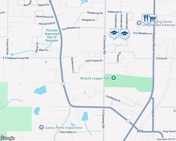 map of restaurants, bars, coffee shops, grocery stores, and more near 2210 Hurst Lane in Jonesboro