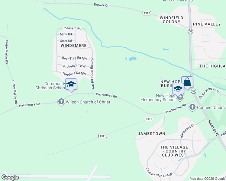 map of restaurants, bars, coffee shops, grocery stores, and more near 5000 Packhouse Road in Wilson