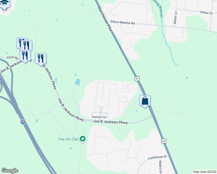 map of restaurants, bars, coffee shops, grocery stores, and more near 1629 Warmingfield Drive in Murfreesboro