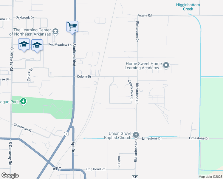 map of restaurants, bars, coffee shops, grocery stores, and more near 4708 Lonoke Lane in Jonesboro