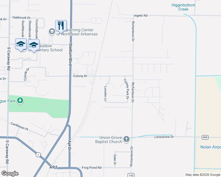 map of restaurants, bars, coffee shops, grocery stores, and more near 4706 Lonoke Lane in Jonesboro
