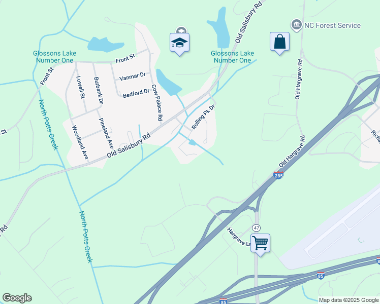 map of restaurants, bars, coffee shops, grocery stores, and more near 443 Rolling Park Drive in Lexington