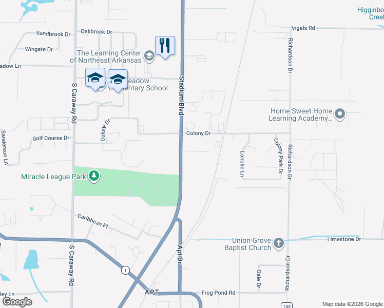 map of restaurants, bars, coffee shops, grocery stores, and more near 3005 Bunting Drive in Jonesboro
