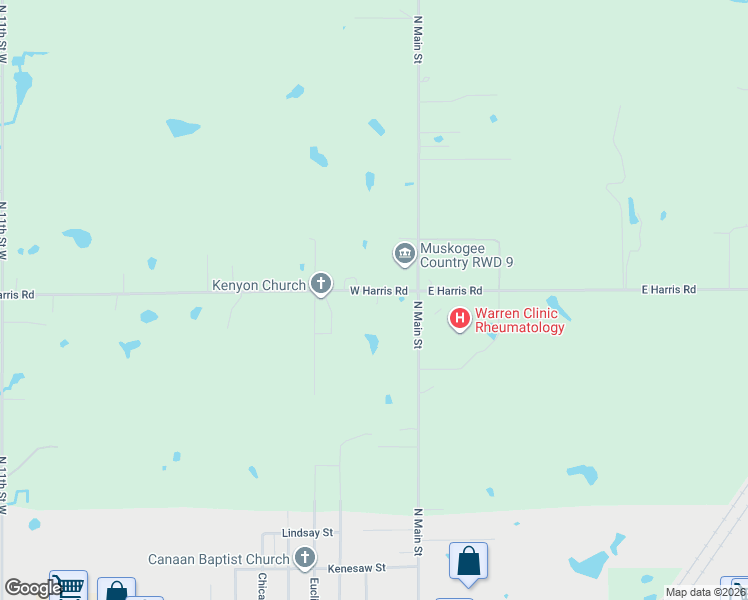 map of restaurants, bars, coffee shops, grocery stores, and more near 120 West 32nd Street North in Muskogee