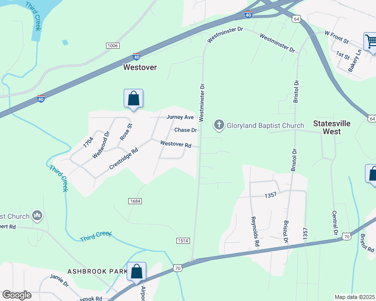 map of restaurants, bars, coffee shops, grocery stores, and more near 703 Winterfield Lane in Statesville