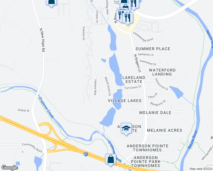 map of restaurants, bars, coffee shops, grocery stores, and more near 737 Cattail Circle in Raleigh
