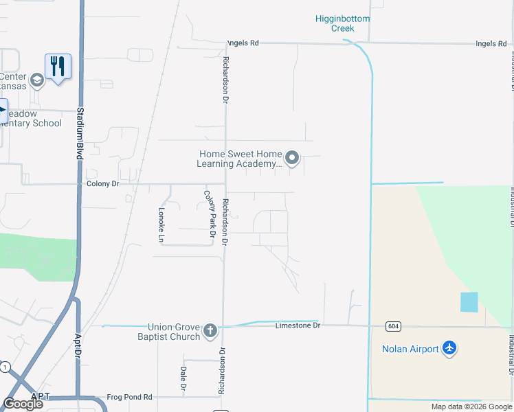 map of restaurants, bars, coffee shops, grocery stores, and more near 3605 Beacon Street in Jonesboro