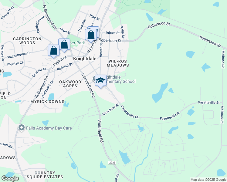 map of restaurants, bars, coffee shops, grocery stores, and more near 519 Fayetteville Street in Knightdale