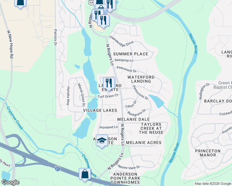 map of restaurants, bars, coffee shops, grocery stores, and more near 700 Latitude Way in Raleigh