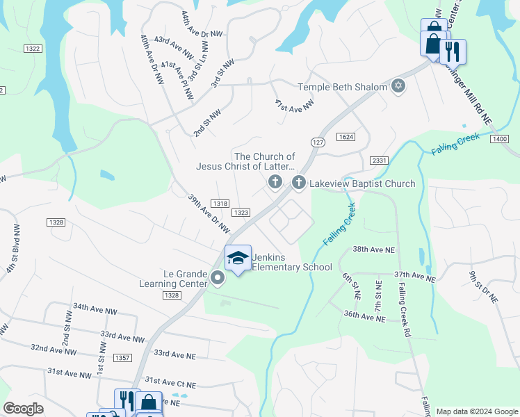 map of restaurants, bars, coffee shops, grocery stores, and more near 4025 North Center Street in Hickory