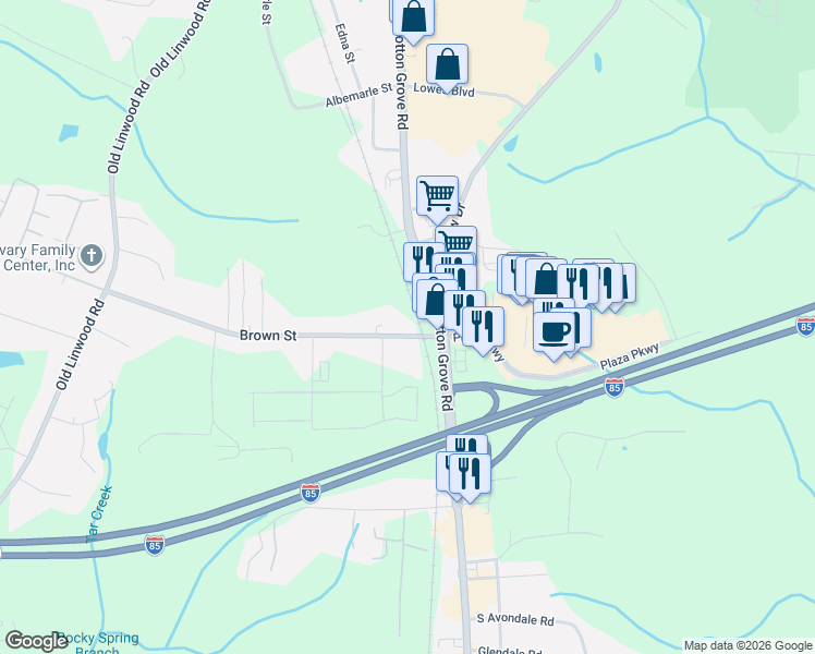 map of restaurants, bars, coffee shops, grocery stores, and more near 206 Brown Street in Lexington