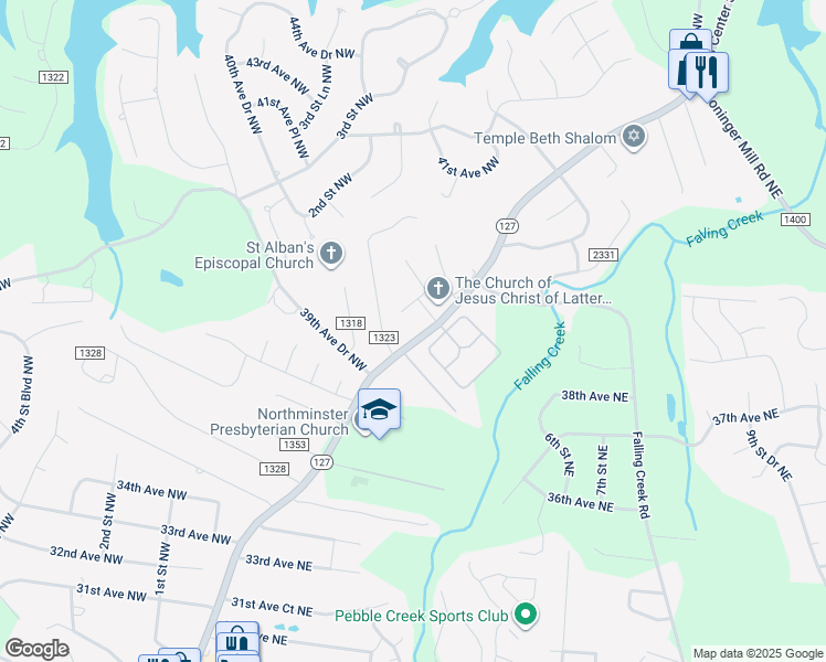 map of restaurants, bars, coffee shops, grocery stores, and more near 4025 North Center Street in Hickory