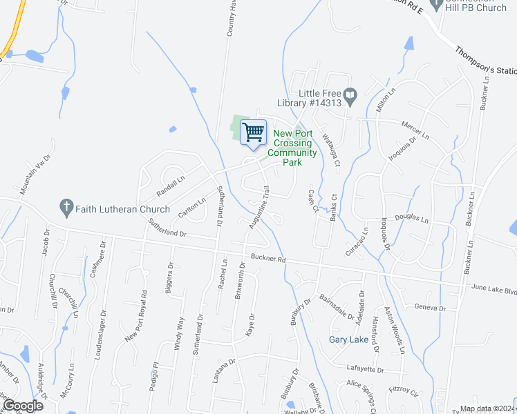 map of restaurants, bars, coffee shops, grocery stores, and more near 103 Augustine Trail in Thompson's Station