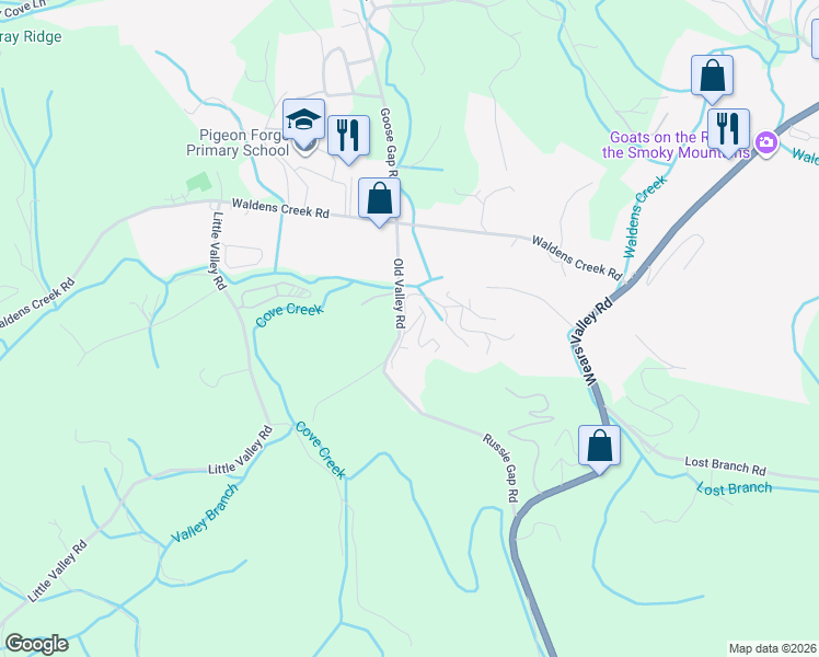 map of restaurants, bars, coffee shops, grocery stores, and more near 1606 Mountain Lodge Way in Sevierville