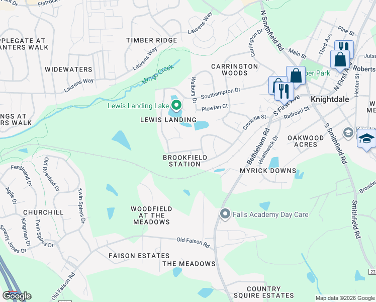 map of restaurants, bars, coffee shops, grocery stores, and more near 804 Ballast Drive in Knightdale