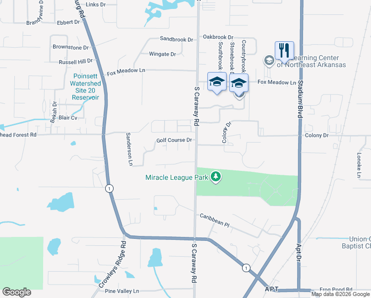 map of restaurants, bars, coffee shops, grocery stores, and more near 4707 Victoria Watts Place in Jonesboro