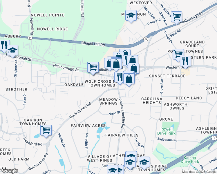 map of restaurants, bars, coffee shops, grocery stores, and more near 40 Xebec Way in Raleigh