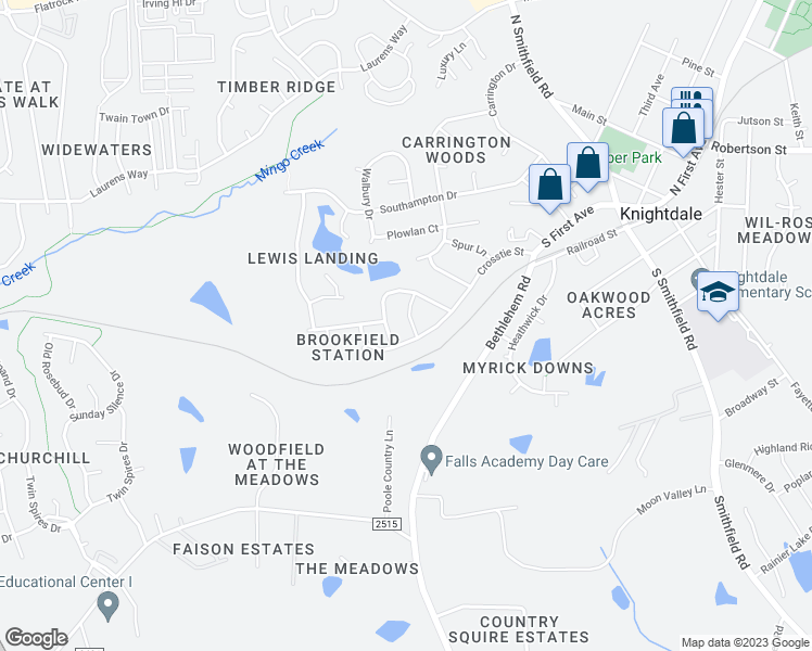 map of restaurants, bars, coffee shops, grocery stores, and more near 112 Cinder Street in Knightdale