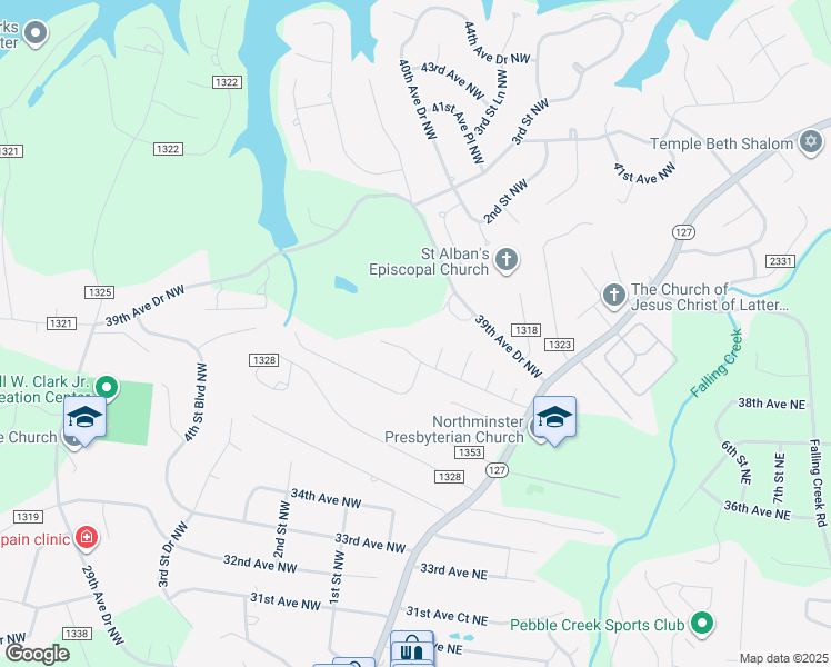 map of restaurants, bars, coffee shops, grocery stores, and more near 124 38th Avenue Northwest in Hickory