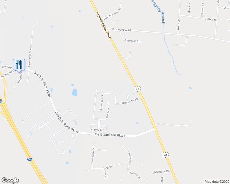 map of restaurants, bars, coffee shops, grocery stores, and more near 1703 Warmingfield Drive in Murfreesboro